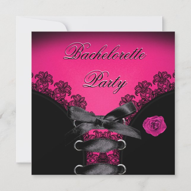Bachelorette Party Pink Rose Black Lace Invitation (Front)