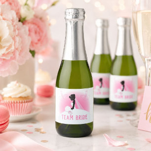 Bachelorette Party Pink silhouette team bride Sparkling Wine Label