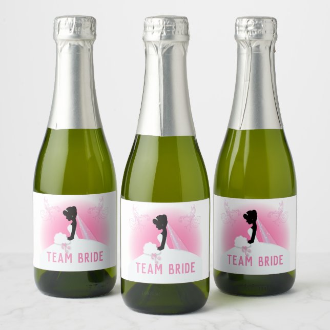 Bachelorette Party Pink silhouette team bride Sparkling Wine Label (Bottles)
