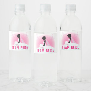 Bachelorette Party Pink silhouette team bride Water Bottle Label
