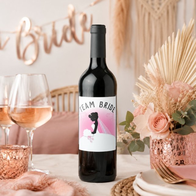 Bachelorette Party Pink silhouette team bride Wine Label (Bachelorette Party Pink silhouette team bride Wine Label)