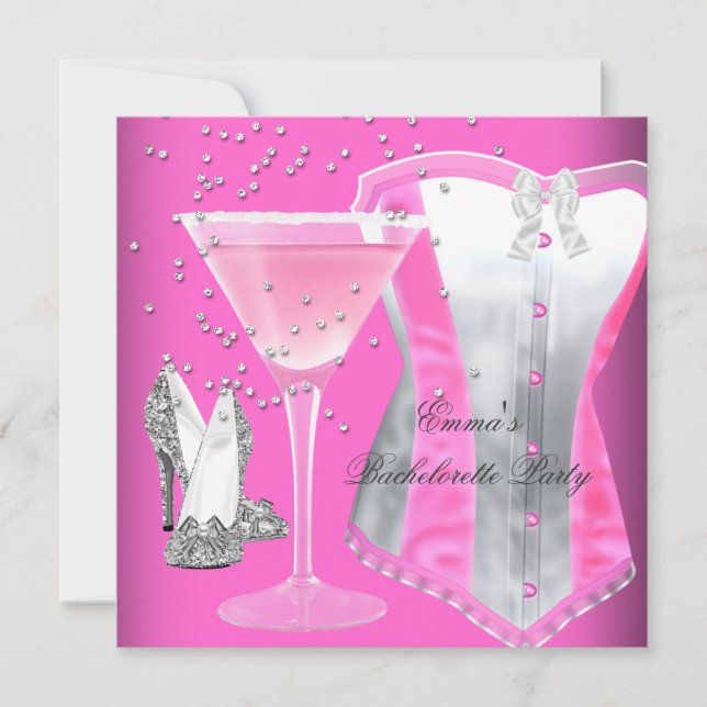 Bachelorette Party Pink Silver Margarita Invitation (Front)