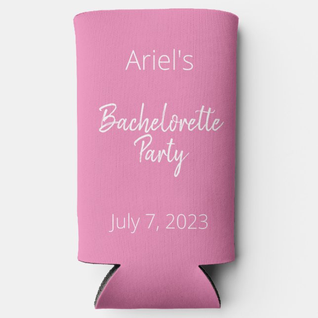 Bachelorette Party - Pink & White - Wedding Seltzer Can Cooler (Front)