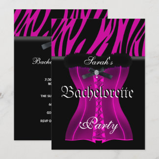 Bachelorette Party Pink Zebra Black Corset Invitation