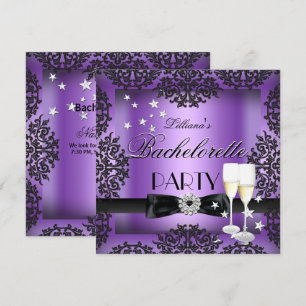 Bachelorette Party Purple Black Champagne Invitation