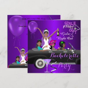 Bachelorette Party Purple Fun Limo Car Cocktail 3 Invitation