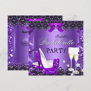 Bachelorette Party Purple High Heel Champagne Invitation