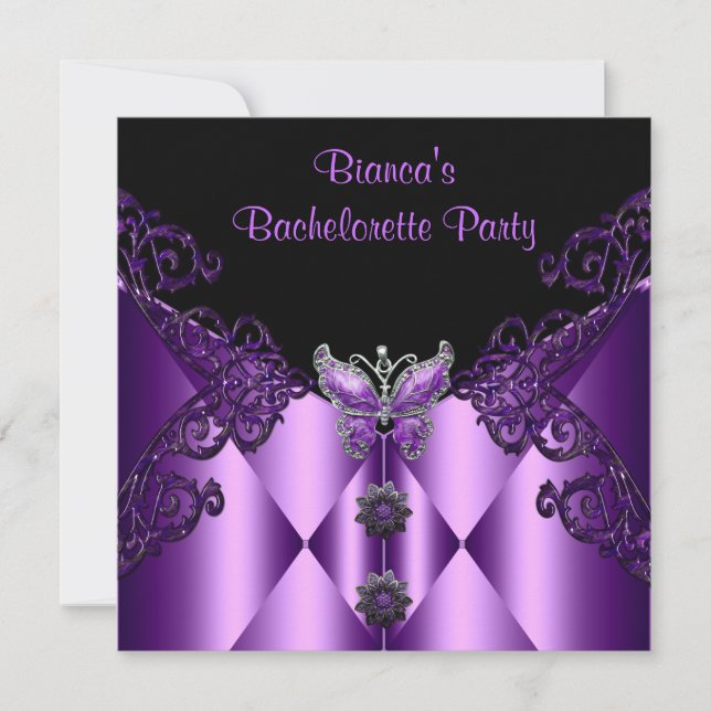 Bachelorette Party Purple Lilac Butterfly Jewel Invitation (Front)