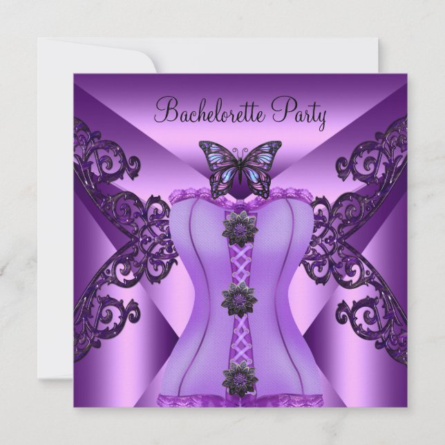 Bachelorette Party Purple Lilac Corset Butterfly Invitation (Front)