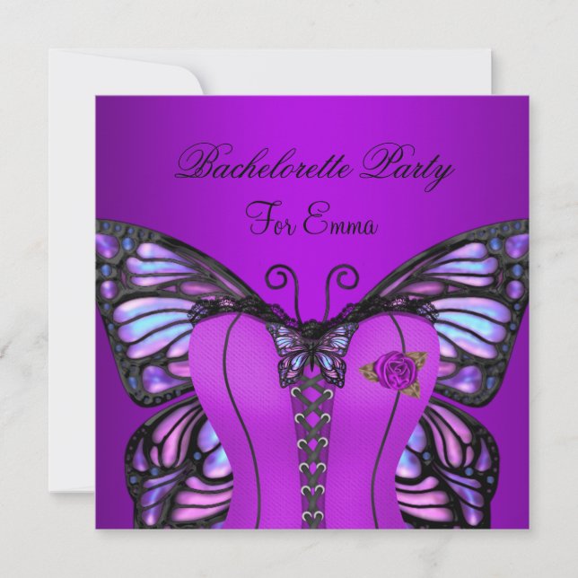 Bachelorette Party Purple Lilac Corset Butterfly Invitation (Front)