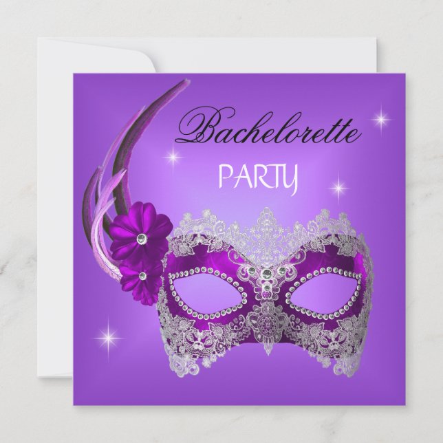 Bachelorette Party Purple Mask Black Invitation (Front)