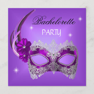 Bachelorette Party Purple Mask Black Invitation