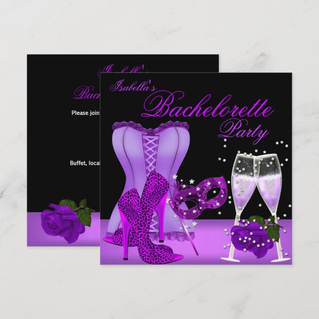Bachelorette Party Purple Mask Leopard Heel Corset Invitation (Front/Back)