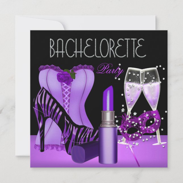 Bachelorette Party Purple Mask Lipstick Corset Invitation (Front)
