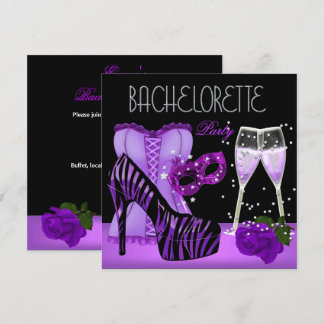 Bachelorette Party Purple Mask Shoes Corset Invitation