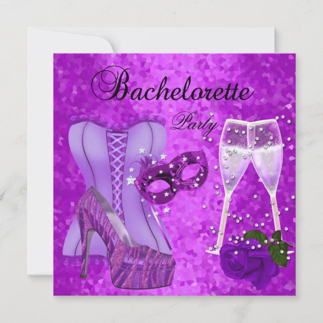 Bachelorette Party Purple Mask Shoes Corset Invitation (Front)