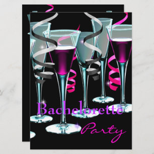 Bachelorette Party Purple Pink Black Drinks Invitation