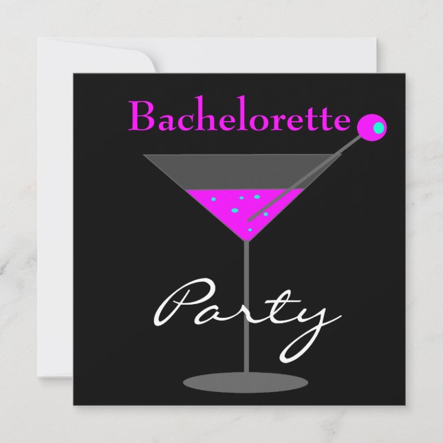 Bachelorette Party Purple Pink Black Martini Invitation (Front)