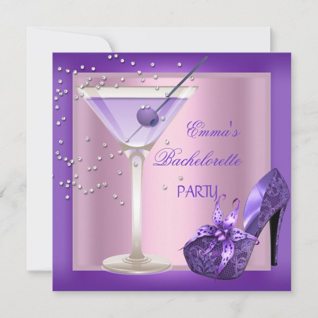 Bachelorette Party Purple Pink Shoes 2 Invitation (Front)