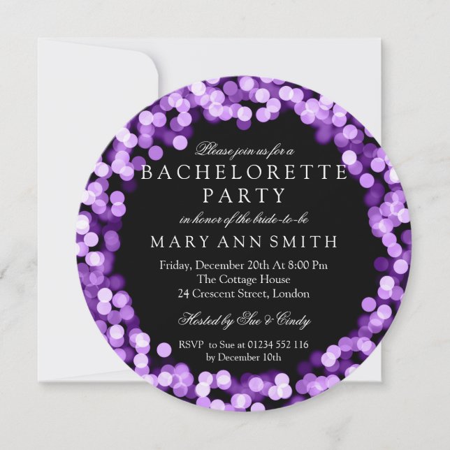 Bachelorette Party Purple Sparkly Lights Invitation (Front)