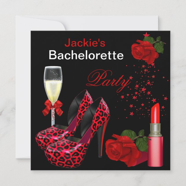 Bachelorette Party Red Black Leopard Shoe Invitation (Front)