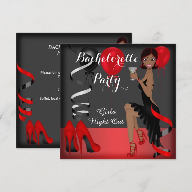 Bachelorette Party Red Black Shoe High Heels 3 Invitation (Front/Back)