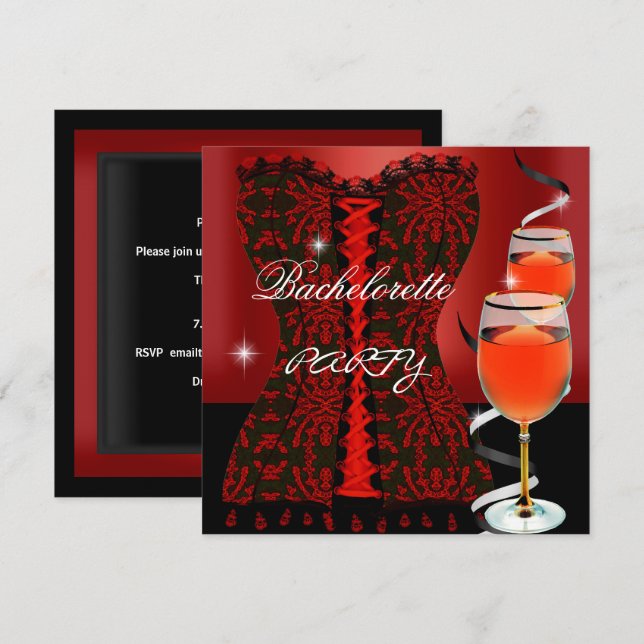 Bachelorette Party Red Corset Black Wine Invitation (Front/Back)