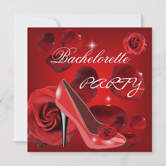 Bachelorette Party Red Roses Hi Heel Shoe Invitation (Front)