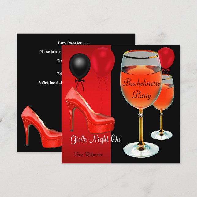 Bachelorette Party Red Shoes Hi Heels Wine Glass Invitation (Front/Back)