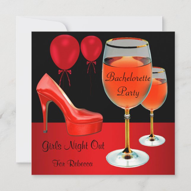 Bachelorette Party Red Shoes Hi Heels Wine Glass Invitation (Front)