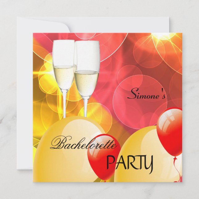 Bachelorette Party Red Yellow Champagne Balloons Invitation (Front)
