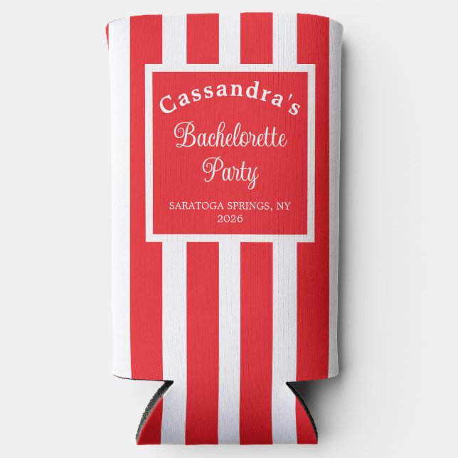 Bachelorette Party Retro Modern Red Classy Seltzer Can Cooler (Front)