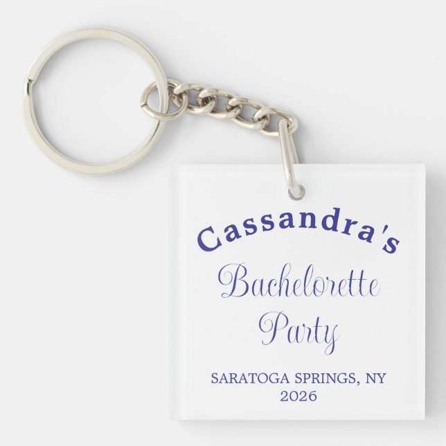 Bachelorette Party Retro Modern Royal Blue Classy Key Ring (Front)