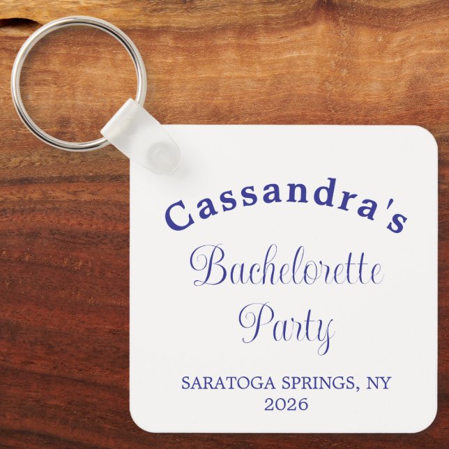 Bachelorette Party Retro Modern Royal Blue Classy Key Ring (Front)