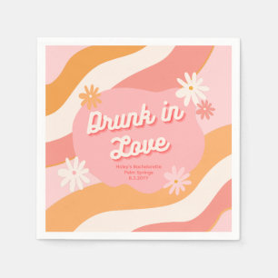 Bachelorette Party Retro Pink Drunk in Love Paper Napkin