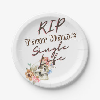 Bachelorette Party RIP Single Life Skull Flower Paper Plate