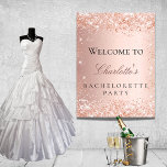 Bachelorette party rose gold blush glitter welcome poster<br><div class="desc">A welcome poster for a glamourous Bachelorette Party.  A rose gold faux metallic looking background decorated with faux glitter dust.   Personalise and add a name.</div>