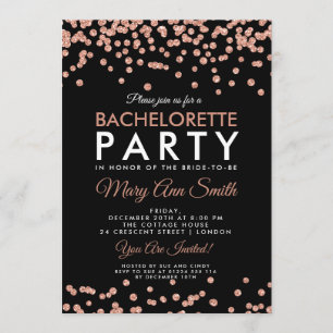 Bachelorette Party Rose Gold Glitter Confetti Blac Invitation