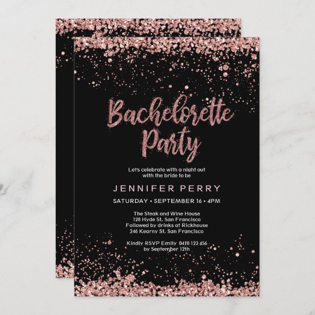 Bachelorette Party rose gold glitter Invitation (Front/Back)