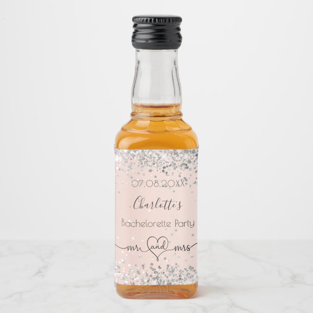 Bachelorette party rose gold silver mr mrs liquor bottle label (Front)