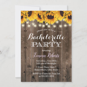 Bachelorette Party Rustic Sunflowers String Lights Invitation
