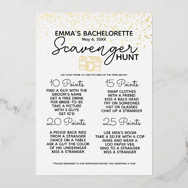 Bachelorette Party Scavenger Hunt Game Fun Bridal (Front)