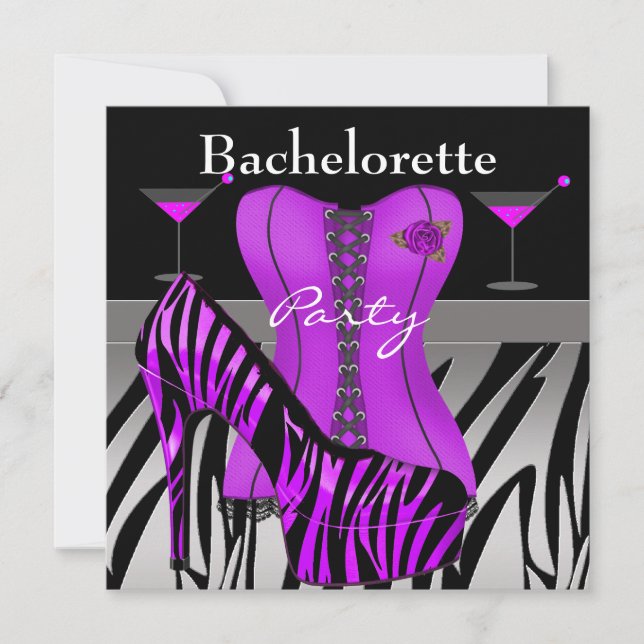 Bachelorette Party Shoes Purple Zebra Corset Invitation (Front)