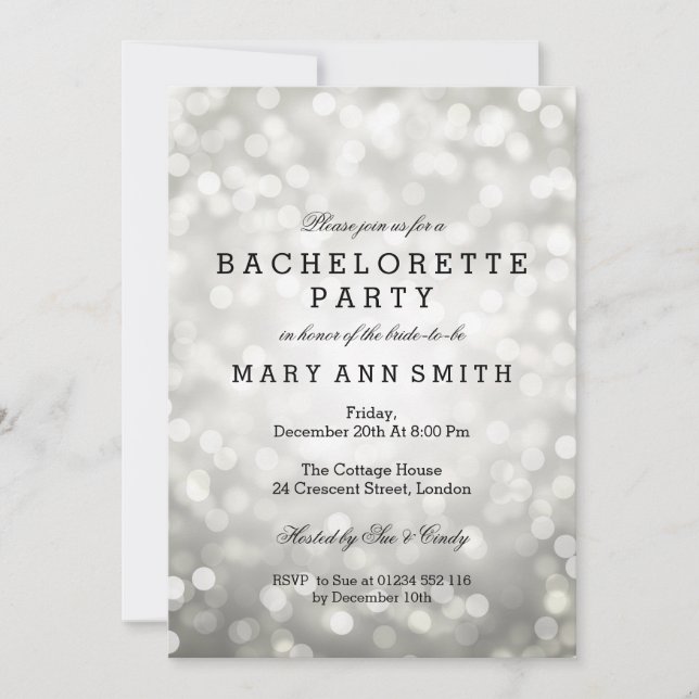 Bachelorette Party Silver Glitter Lights Invitation (Front)