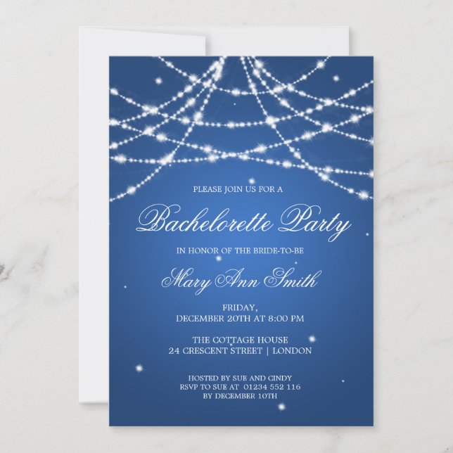 Bachelorette Party Sparkling String Blue Invitation (Front)