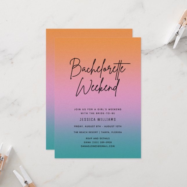 Bachelorette Party Summer Weekend Getaway Invitation (Front/Back In Situ)