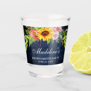 Bachelorette Party Sunflower Floral Blue Wood Shot Glass