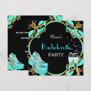 Bachelorette Party Teal Blue Black Gold Invitation