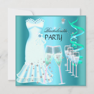 Bachelorette Party Teal Blue Dress Champagne Invitation