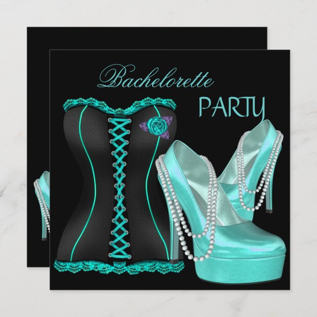 Bachelorette Party Teal Blue Hi heel Shoes Invitation (Front/Back)